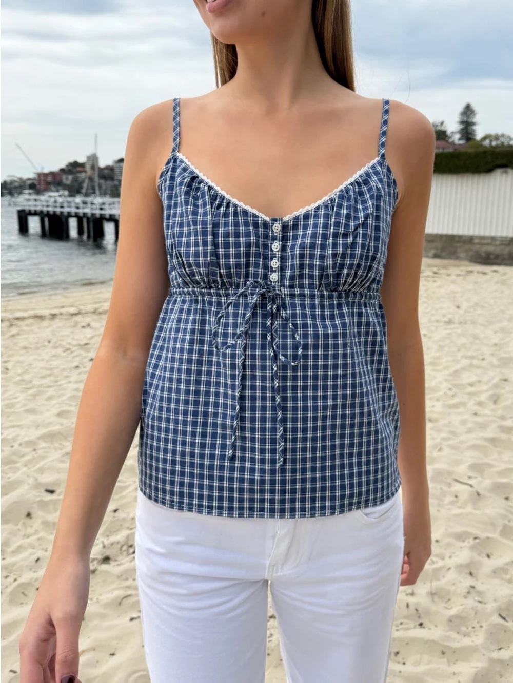 Brandy Melville Navy Plaid Spaghetti Strap Cami